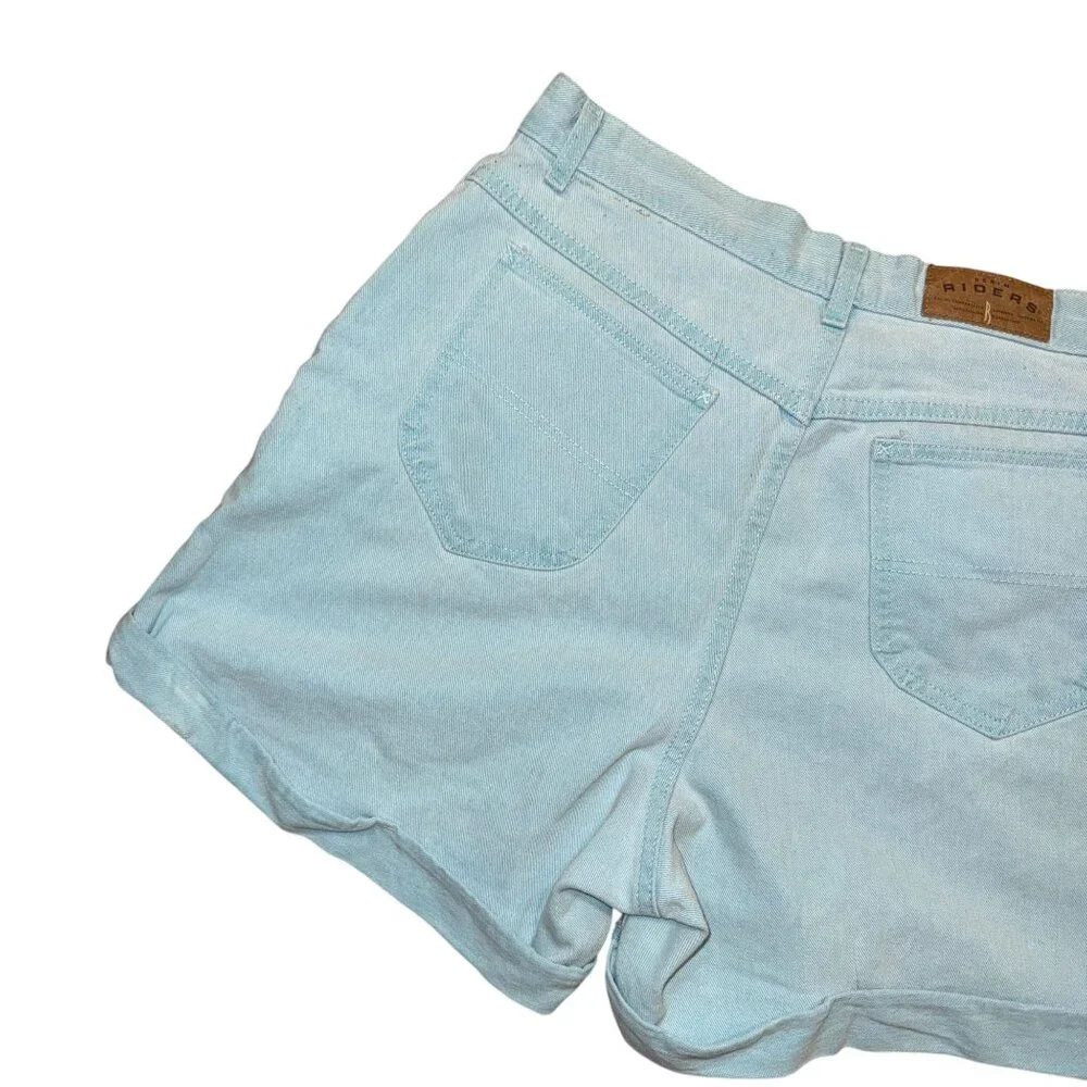 Vintage Lee Riders Mom Shorts Womens 14 Med High Rise Aqua Blue Pockets Retro - Picture 5 of 8